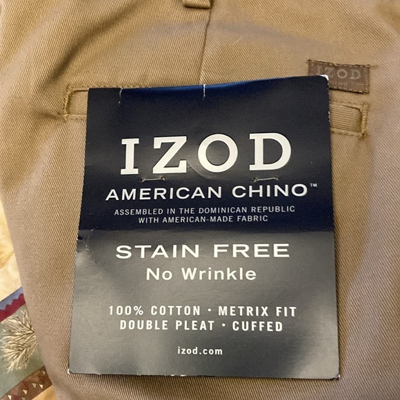 Izod mens chino pants 100% cotton tan cuffed non wrinkle 36x32 - Picture 6 of 8